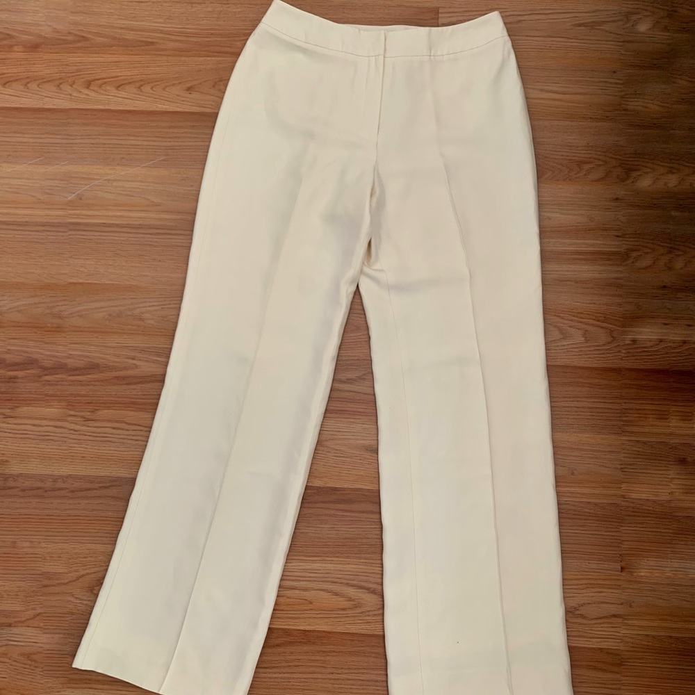 Pure Silk Ivory Cream Colored Straight Dress Pants from Talbots